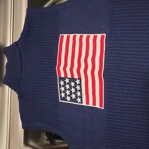 Blue Sleeveless Sweater Turtleneck with the American Flag